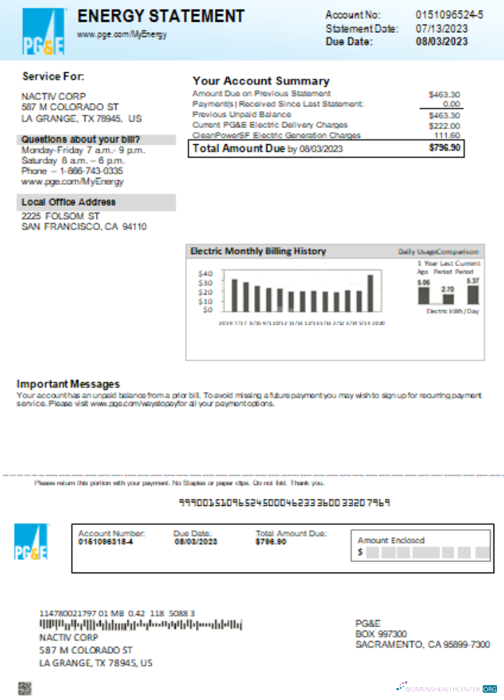 Download California PG&E electricity utility business bill, SCR Photoshop template